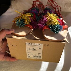 Zara Multicolor Pom Pom Sandals